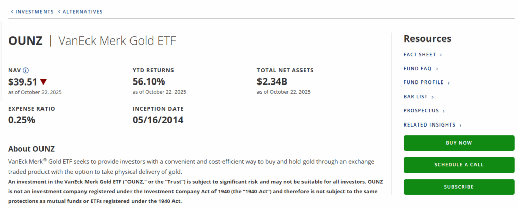 10 Best Gold Exchange-Traded Funds 7 VanEck Merk Gold ETF (OUNZ)