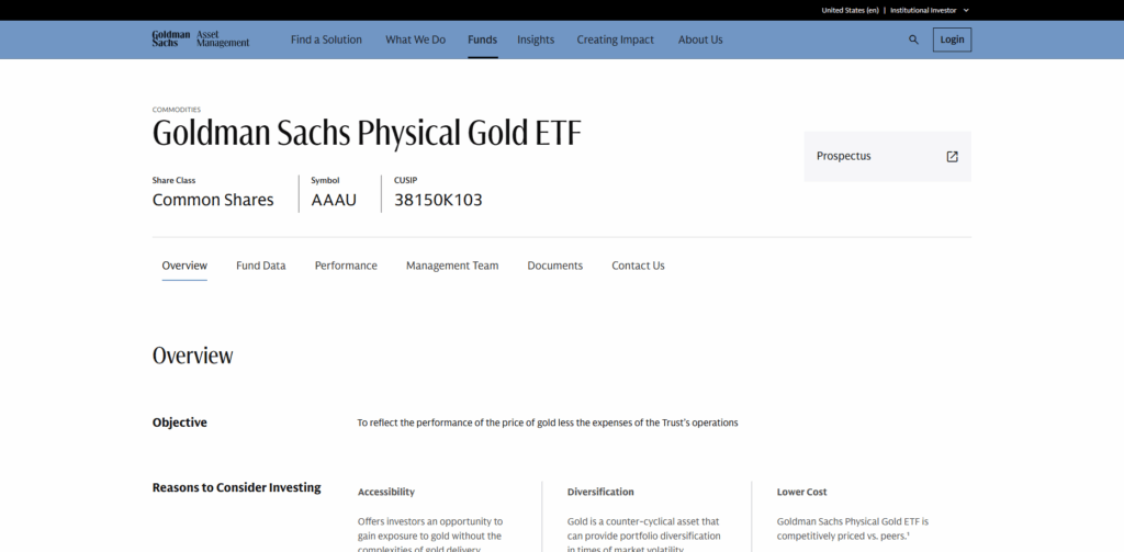 10 Best Gold Exchange-Traded Funds 8 Goldman Sachs Physical Gold ETF (AAAU)