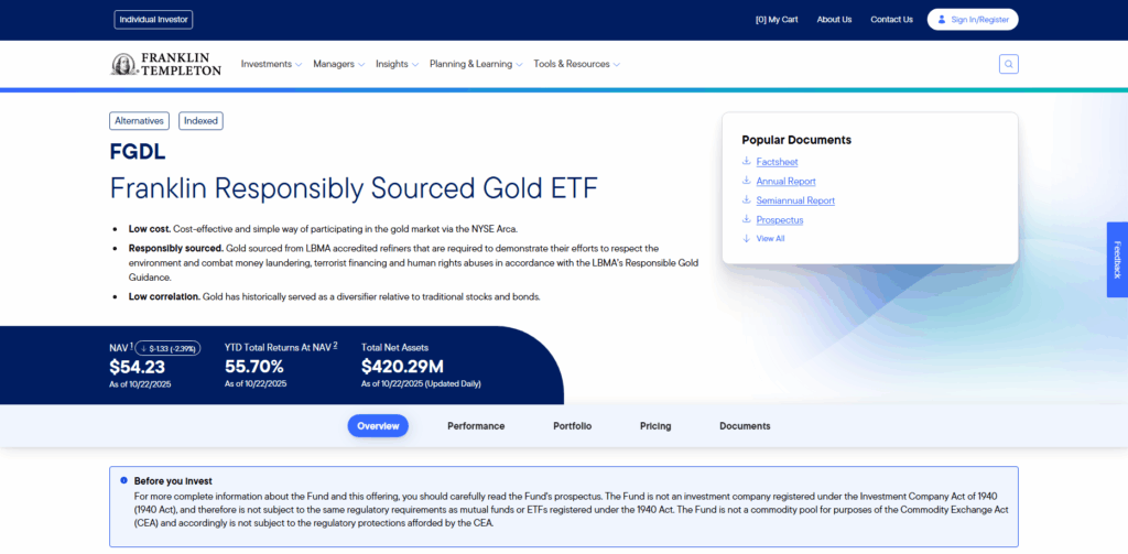 10 Best Gold Exchange-Traded Funds 9 Franklin Responsibly Sourced Gold ETF (FGDL)