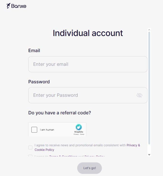 Sign Up on Banxe