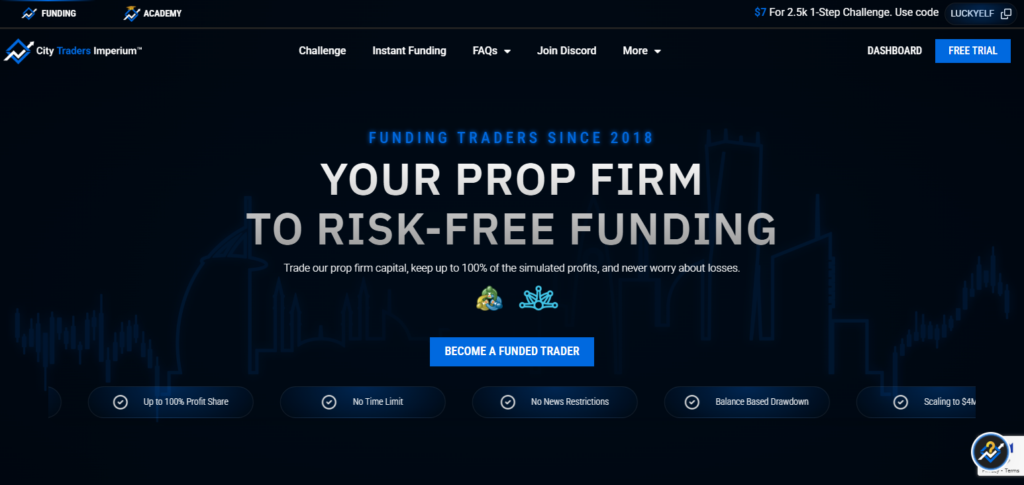 10 Best Prop Firms Without News Trading Restrictions 7 City Traders Imperium (CTI) - Funding Up To 2,000,000 | Profit Split Up To 70\%