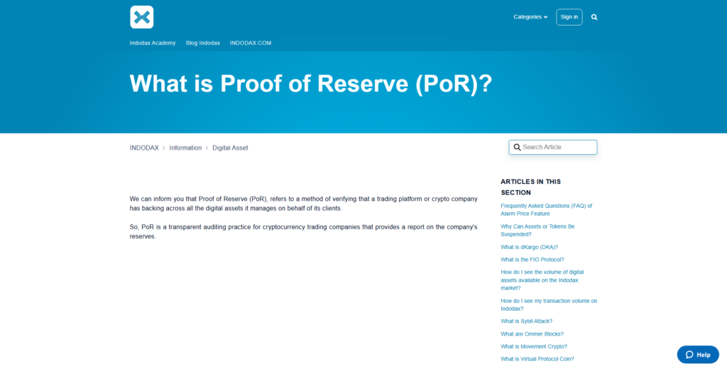 Indodax Proof Of Reserves System