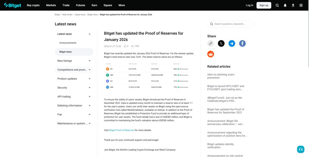 Bitget Proof-of-Reserve Statistics