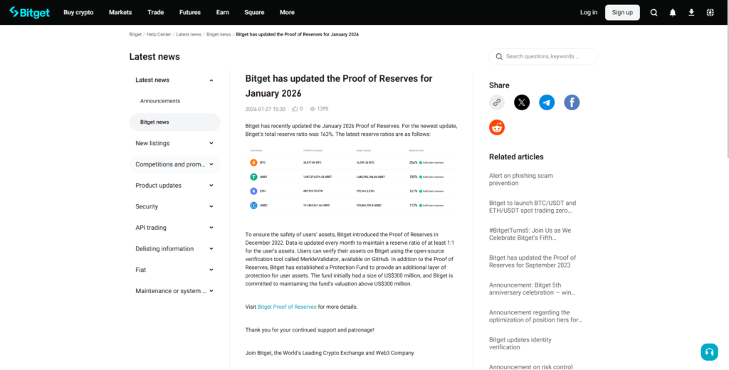 Bitget Proof-of-Reserve Statistics