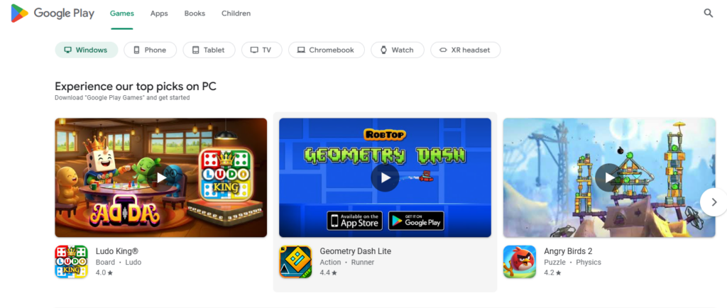 Game Library Variety — Best: Google Play