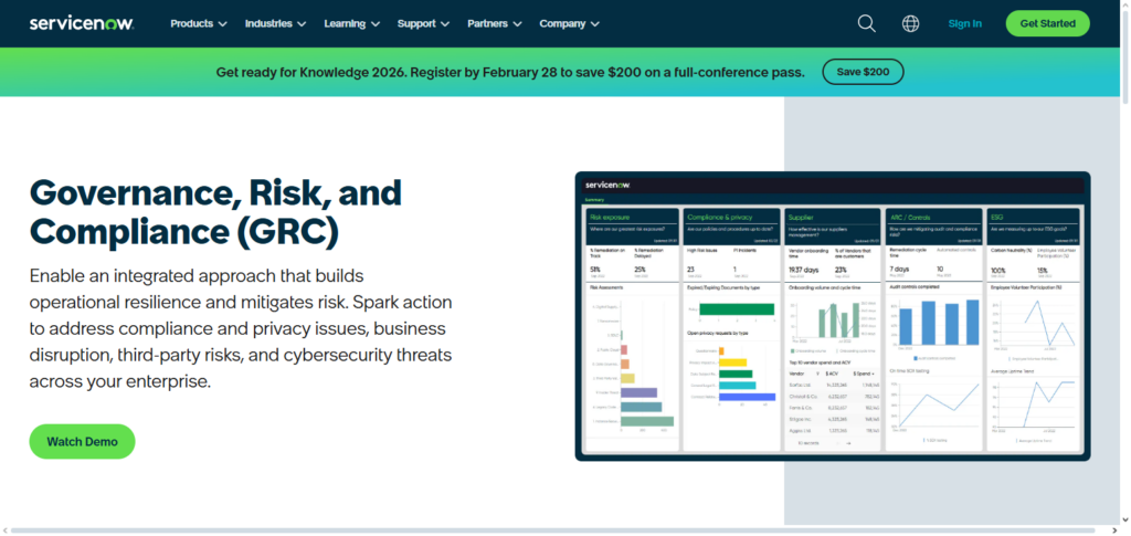 10 Best Software for IT Governance, Risk & Compliance (IT-GRC) in 2026 4 ServiceNow GRC