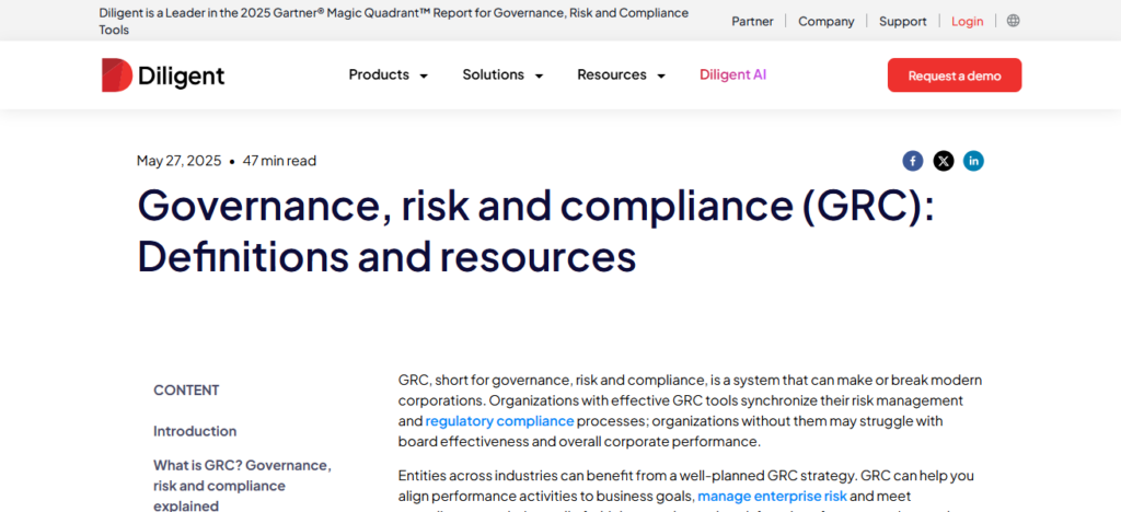 10 Best Governance, Risk & Compliance (GRC) Software Guide 6 Diligent GRC