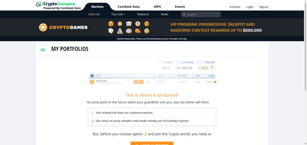 CryptoCompare Portfolio