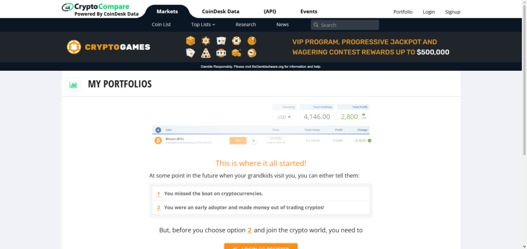 CryptoCompare Portfolio