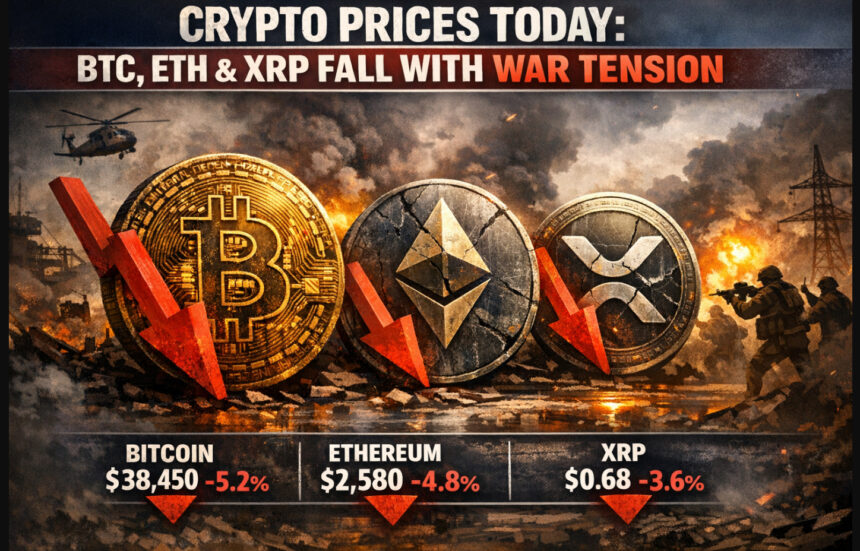 Crypto Prices Today: BTC, ETH & XRP Fall With War Tension