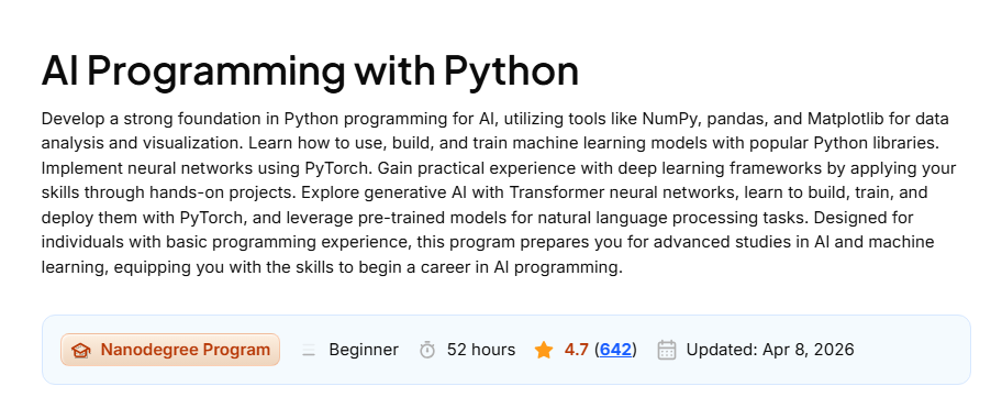 AI Programming with Python Nanodegree