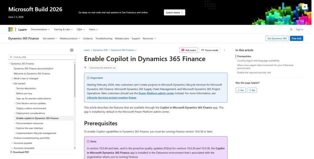 Microsoft Dynamics 365 Finance + Copilot AI 