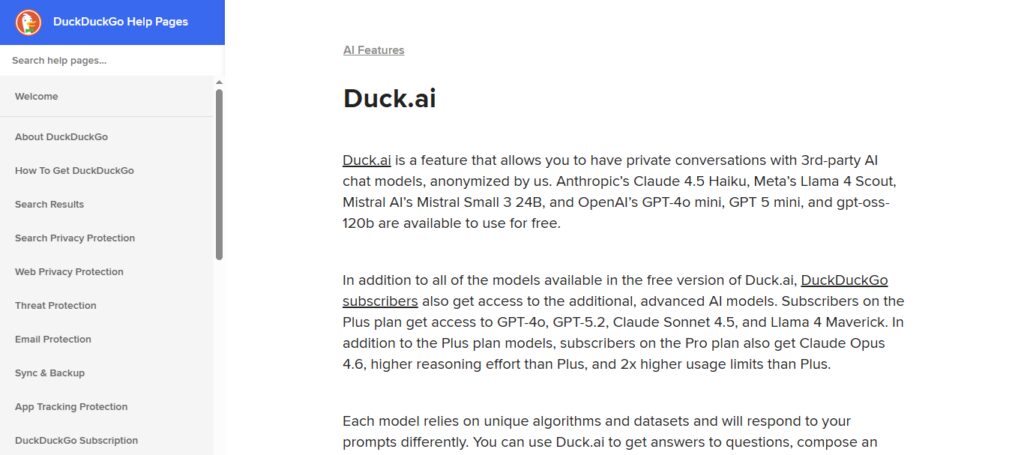 DuckDuckGo Local AI Tools