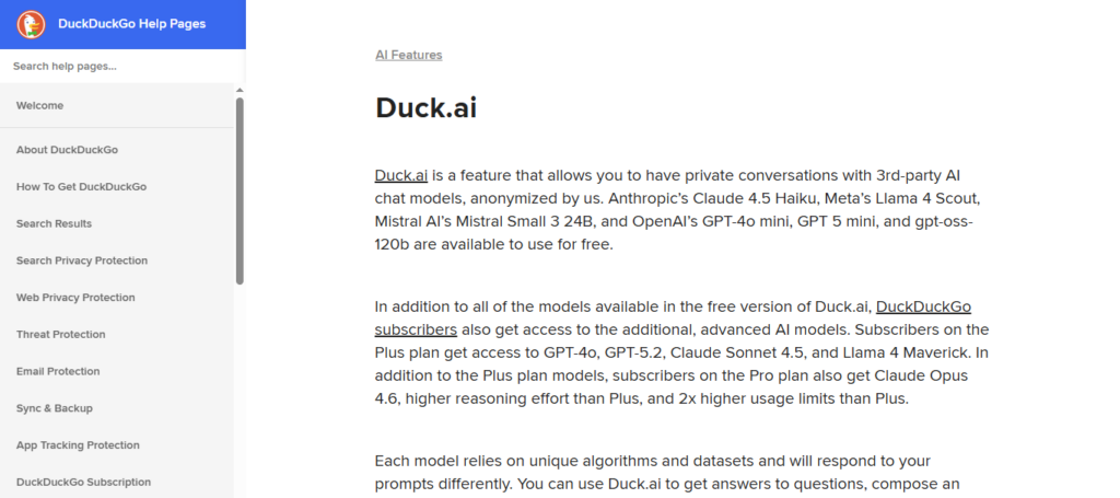 DuckDuckGo Local AI Tools