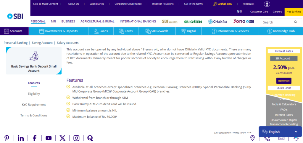 SBI Basic Savings Bank Deposit Account