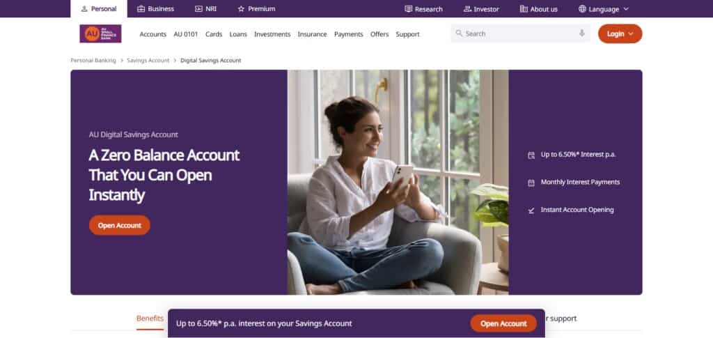 AU Small Finance Bank Digital Savings Account