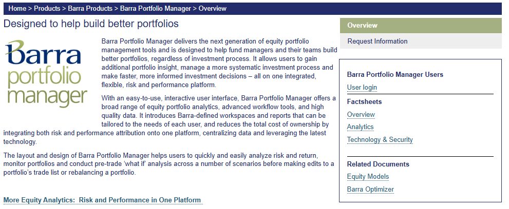 Barra Portfolio Manager (MSCI)