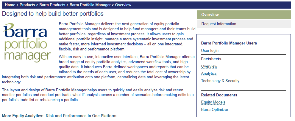 Barra Portfolio Manager (MSCI)