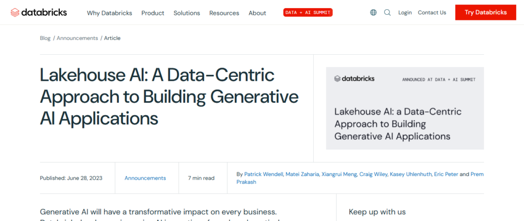 Databricks Lakehouse AI