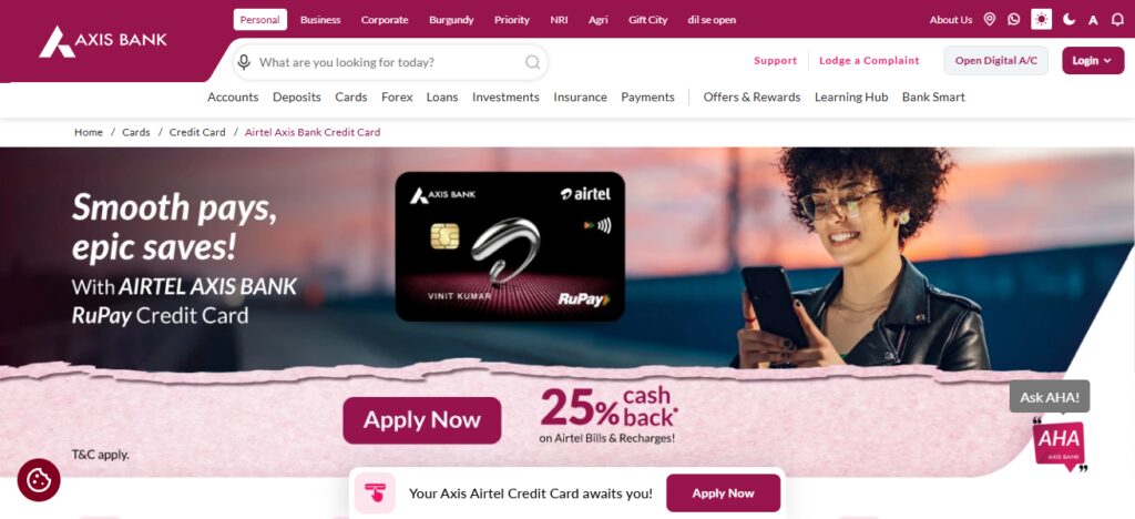 11 Best Credit Card Alternatives for Easy Approval India 7 6. Airtel Axis Bank Credit Card