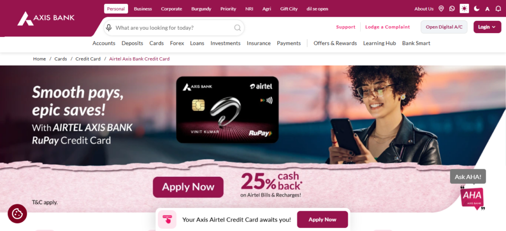 6. Airtel Axis Bank Credit Card