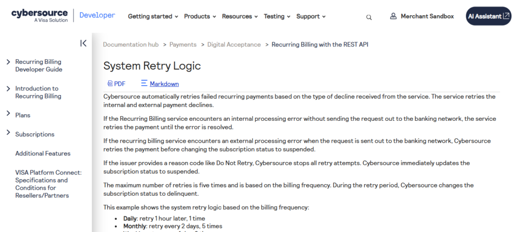  Cybersource (Visa) Retry Logic