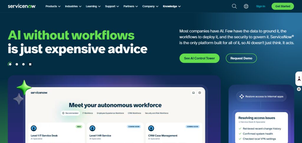 10 AI Platforms Companies Use Instead of Hiring Employees 9 ServiceNow