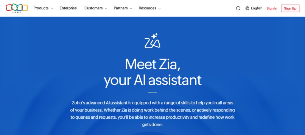 Zoho Zia (SMB tier)