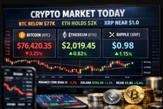 Crypto Market Today: BTC Below $77K, ETH Holds $2K XRP NEAR10