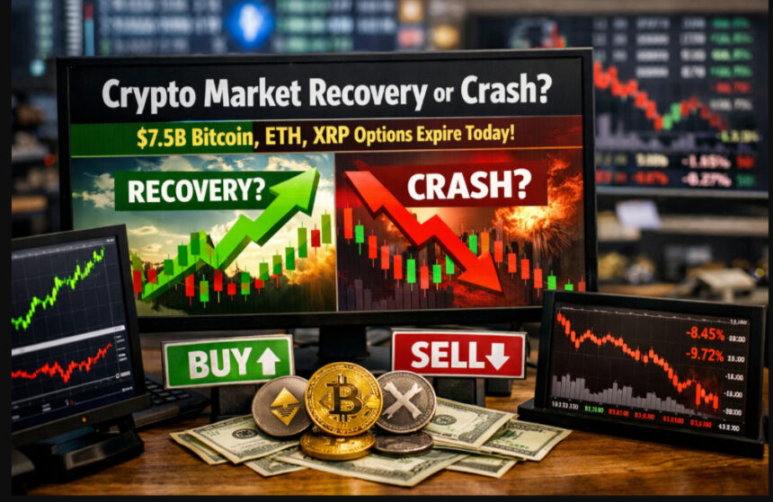 Crypto Market Recovery or Crash? $7.5B Bitcoin, ETH, XRP Options Expire Today