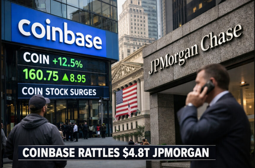 Coinbase Rattles $4.8T JPMorgan as COIN Stock Price Gains on Deeper TradFi Push