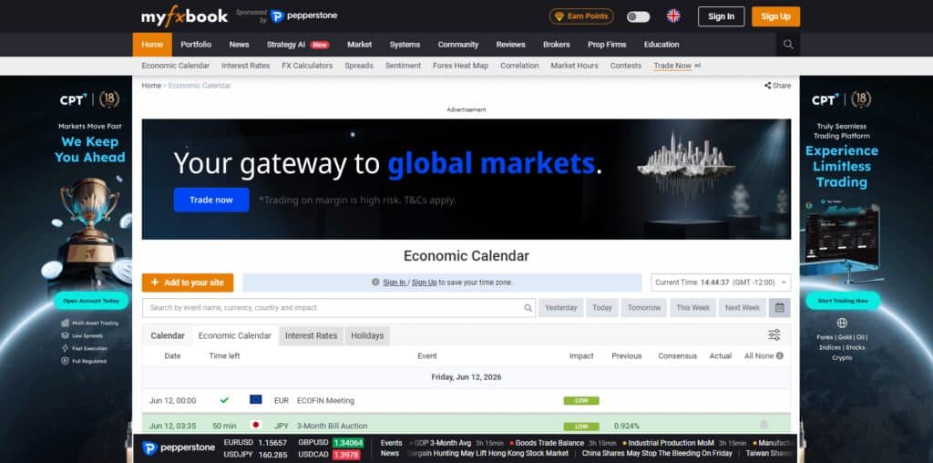 Myfxbook Calendar