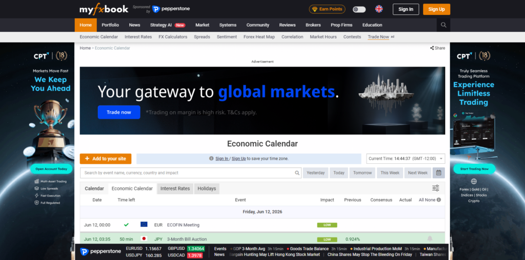 Myfxbook Calendar