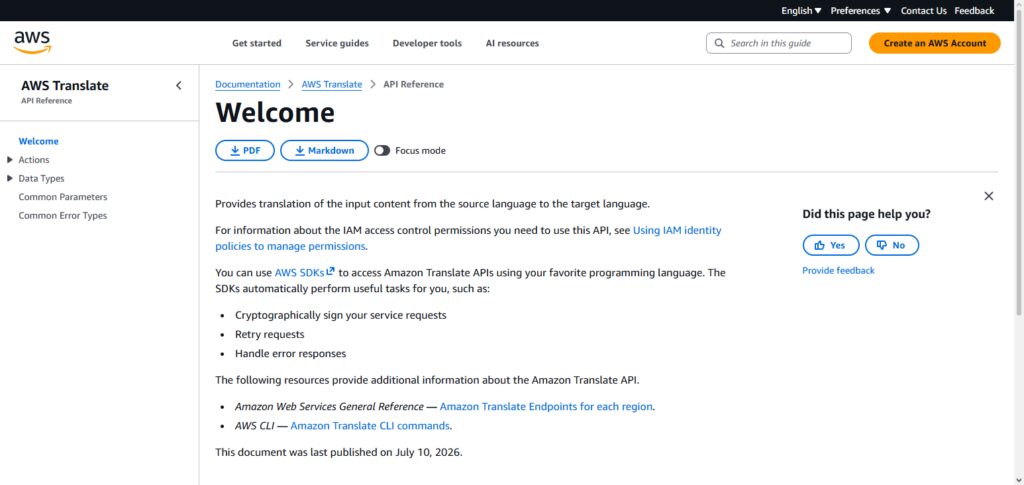 Amazon Translate API