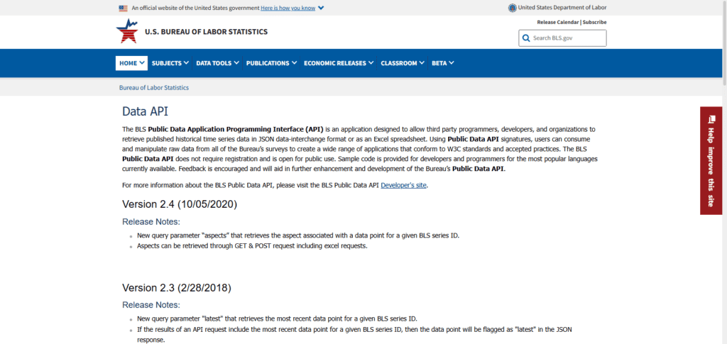 Bureau of Labor Statistics (BLS) API