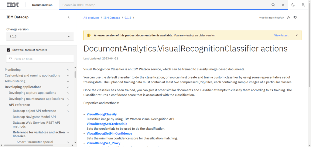 IBM Watson Visual Recognition API