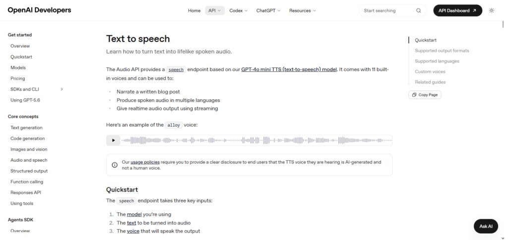 OpenAI TTS API