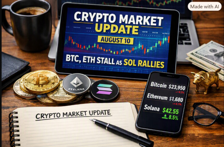 Crypto Market Update August 10: BTC, ETH Stall as SOL Rallies