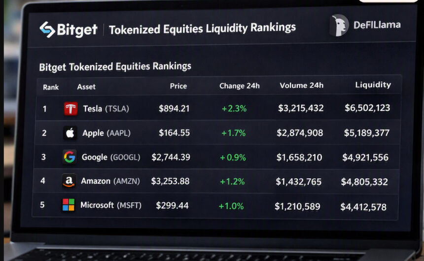 Bitget Leads Tokenized Equities Liquidity Rankings on DeFiLlama