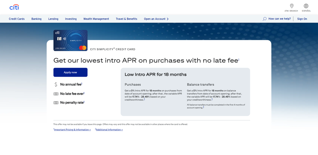 Citi Simplicity® Card: