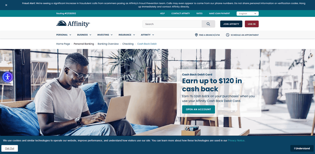Affinity Debit Card with Cash Back
