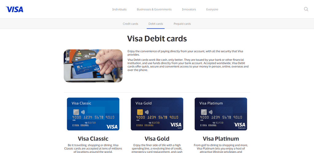 Current Visa debit card
