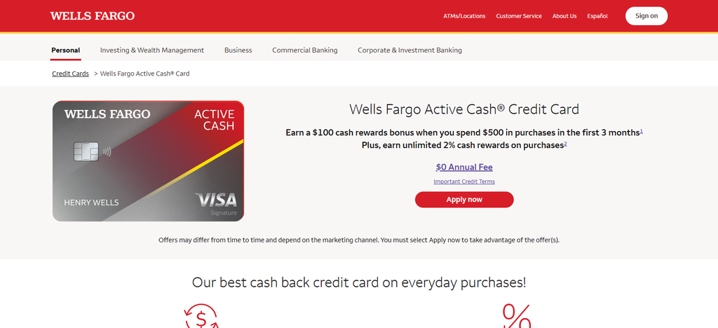 Wells Fargo Active Cash® Card – Cash Back And Rewards