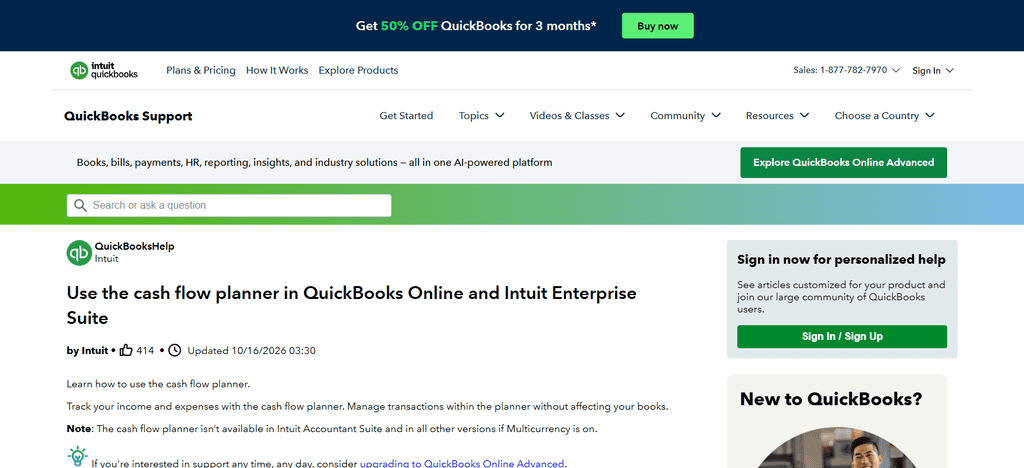 Cash Flow Planner from QuickBooks