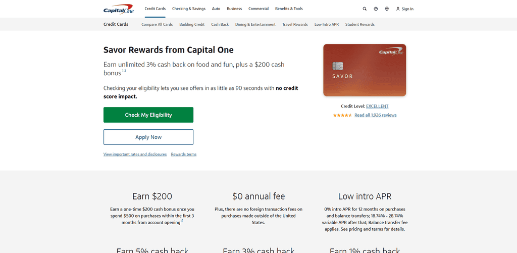 Capital One Savor Cash Rewards Credit Card