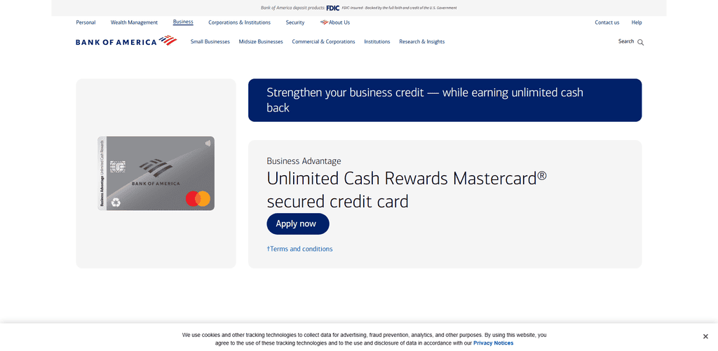 Bank of America® Business Advantage Unlimited Cash Rewards Secured Credit Card
