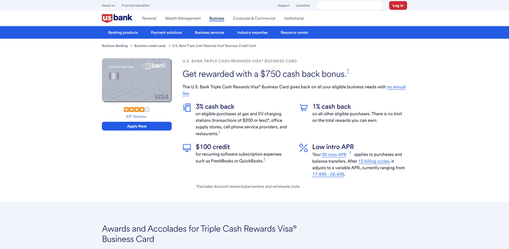 U.S. Bank Triple Cash Rewards Visa® Business Card