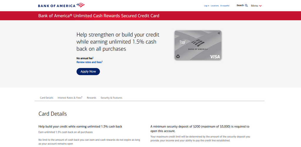 Bank of America® Unlimited Cash Rewards Secured Credit Card